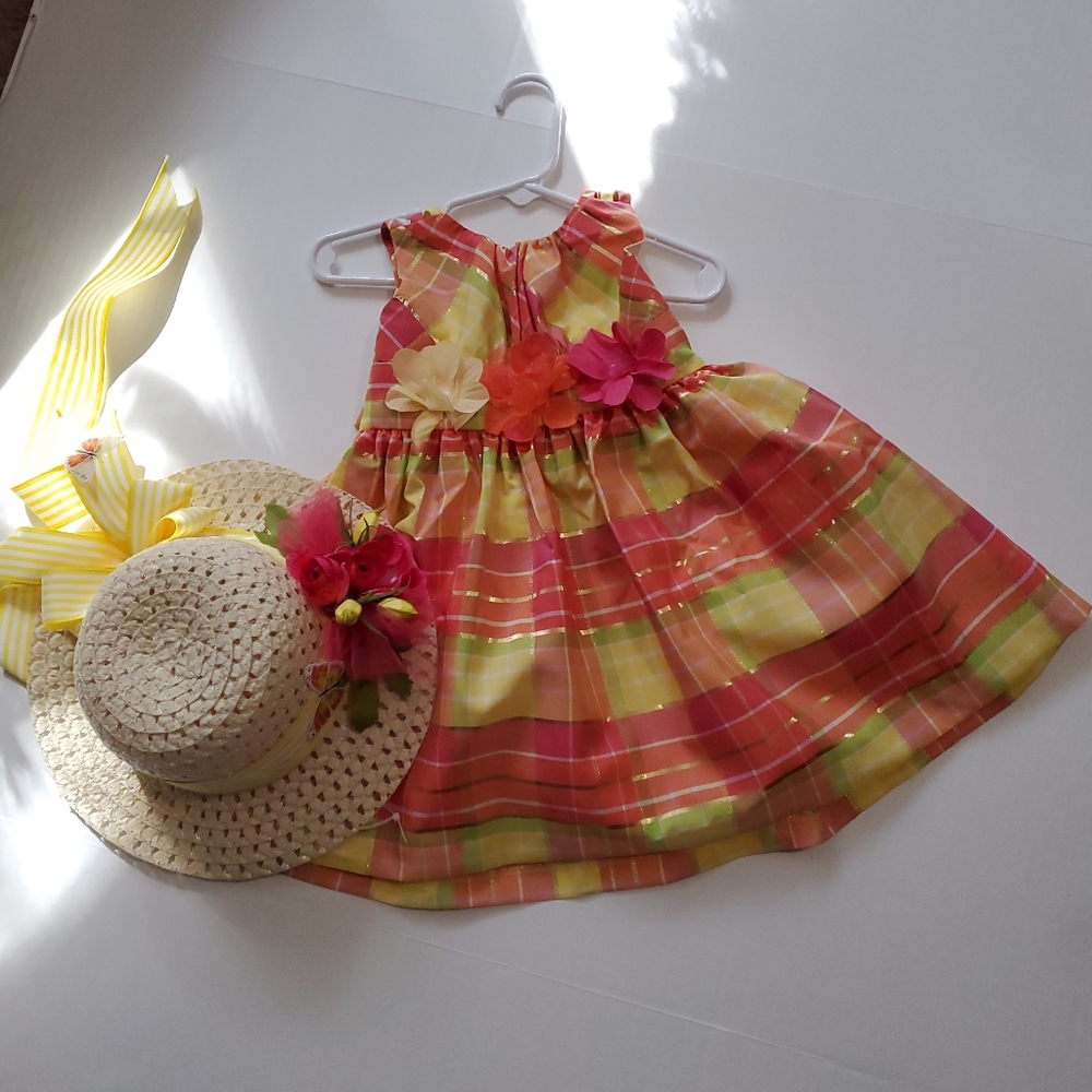 Girls Bonnie Jean Easter Dress & Hat Size 2 T